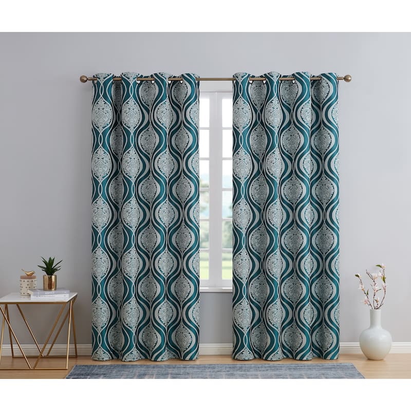 HLC.me Montero Damask 100% Full Complete Blackout Heavy Insulated Energy Savings Grommet Curtain Panels, 2 Panels