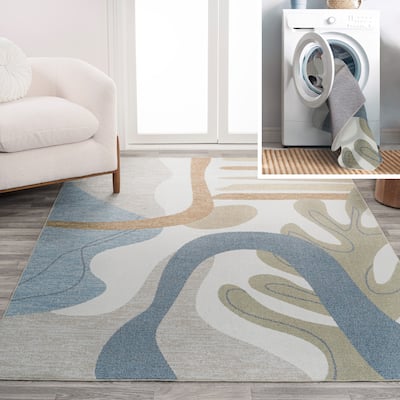 JONATHAN Y Weaver Abstract Glam Botanical Machine-Washable Cream/Multi Area Rug