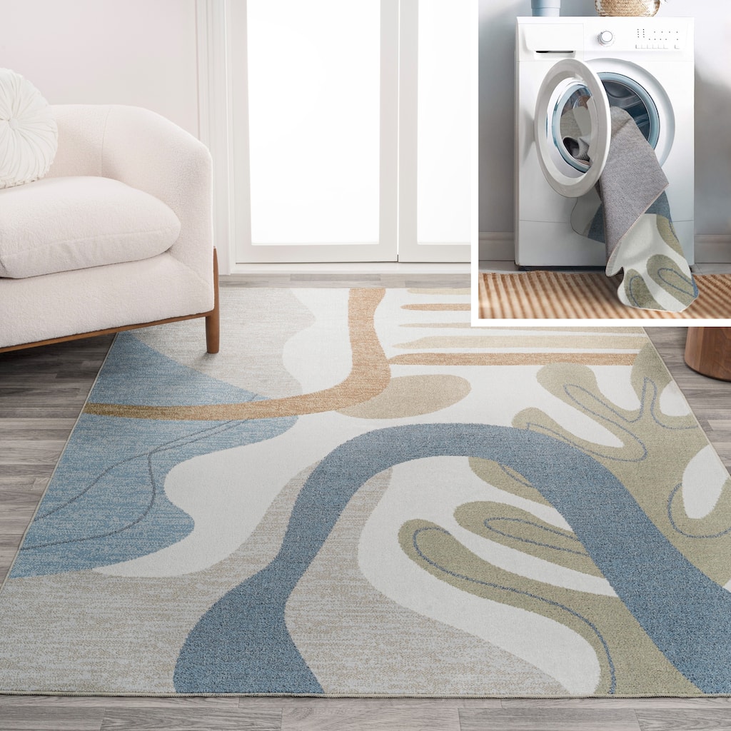 JONATHAN Y Weaver Abstract Glam Botanical Machine-Washable Cream/Multi Area Rug