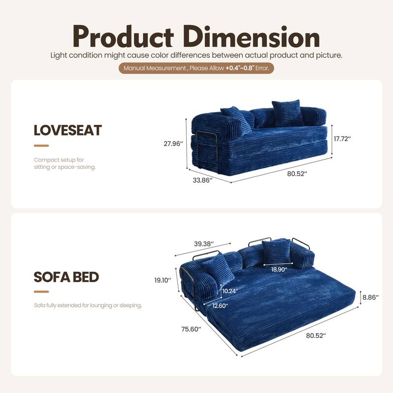 OVIOS Non-Aseembly Convertibe Modular Loveseat Sofa Bed