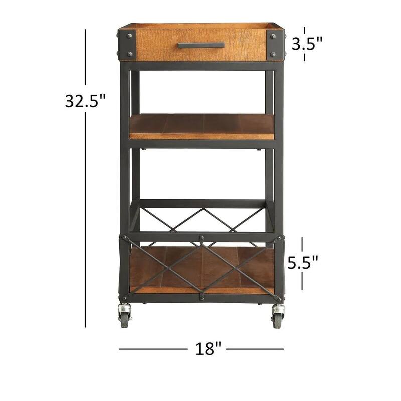 Myra Rustic Serving Cart with Wine Inserts and Removable Tray Top by iNSPIRE Q Classic