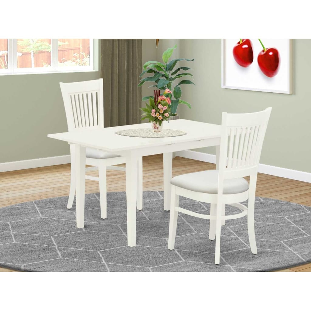 HomeStock 3-Pc Linen White Finish Rectangular Solid Wood Top with Butterfly Leaf Dining Table Set