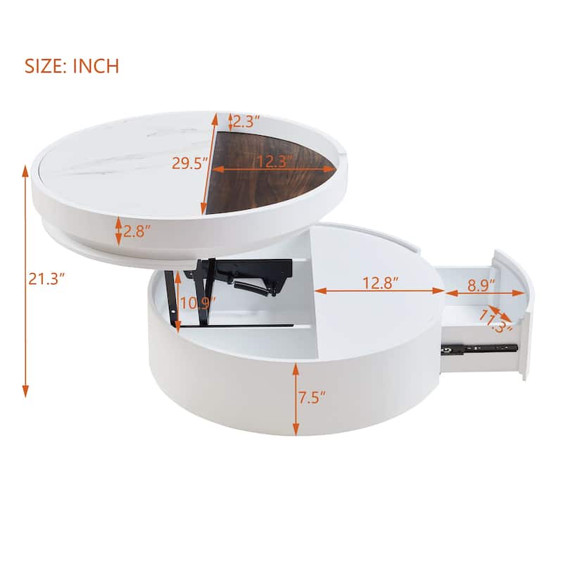 Modern Round Coffee Table with Hydraulic Lift-Top and Hidden Storage by Harper&Bright Designs