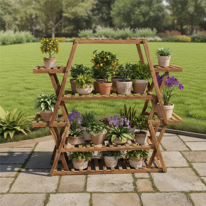 Tall Plant Stand 8 Tier 20-25 Potted Wood Flower Shelves Planter Rack - 37 x 10 x 42in - Brown