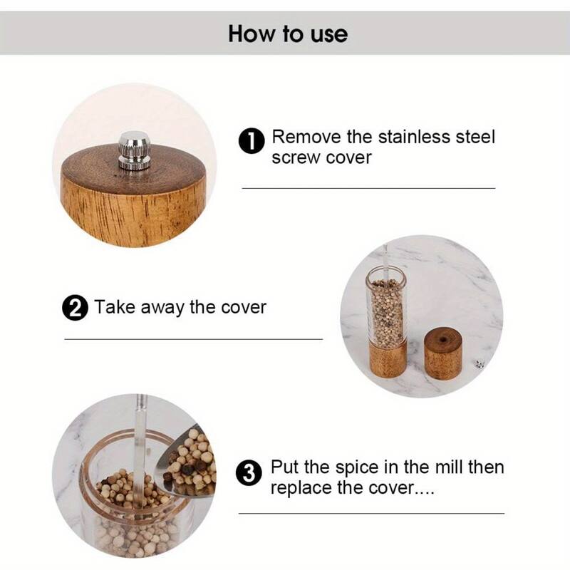 Acrylic and Rubber Wood Salt and Pepper Grinder Set Stylish Modern Kitchen Spice Mills - 5.2x20.3 cm