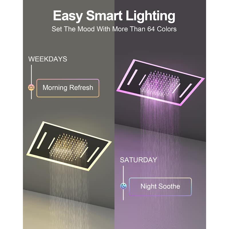 GRANDJOY LUXURY Shower System 22"x15" Ceiling Mount Rainfall & Waterfall Shower Head with Handheld Spray Como 64 Colors LED
