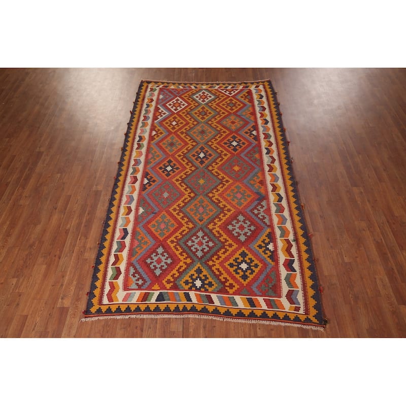 Vegetable Dye Kilim Qashqai Persian Vintage Rug Hand-Woven Wool Carpet - 5'3"x 9'0"