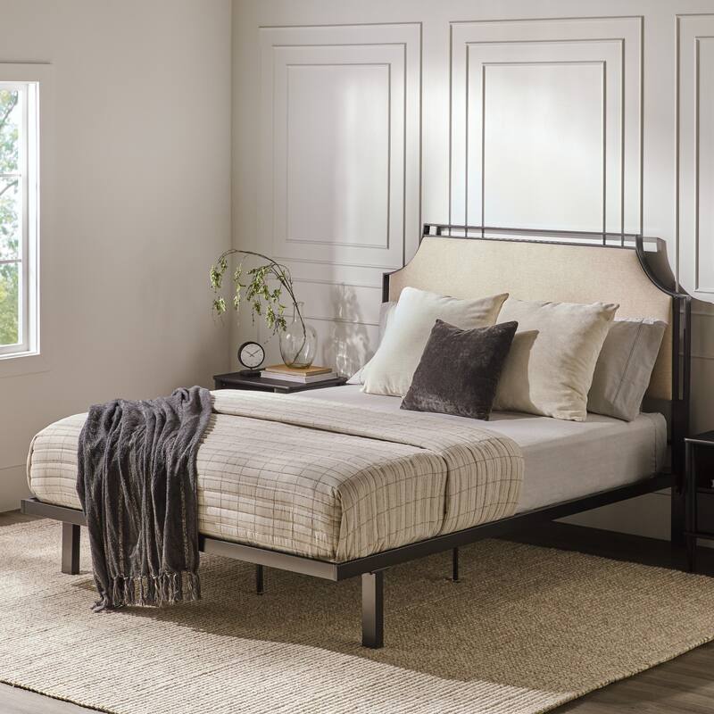 Classic Transitional Queen Bedframe with Removable Upholstered Insert and Powder-Coated Steel