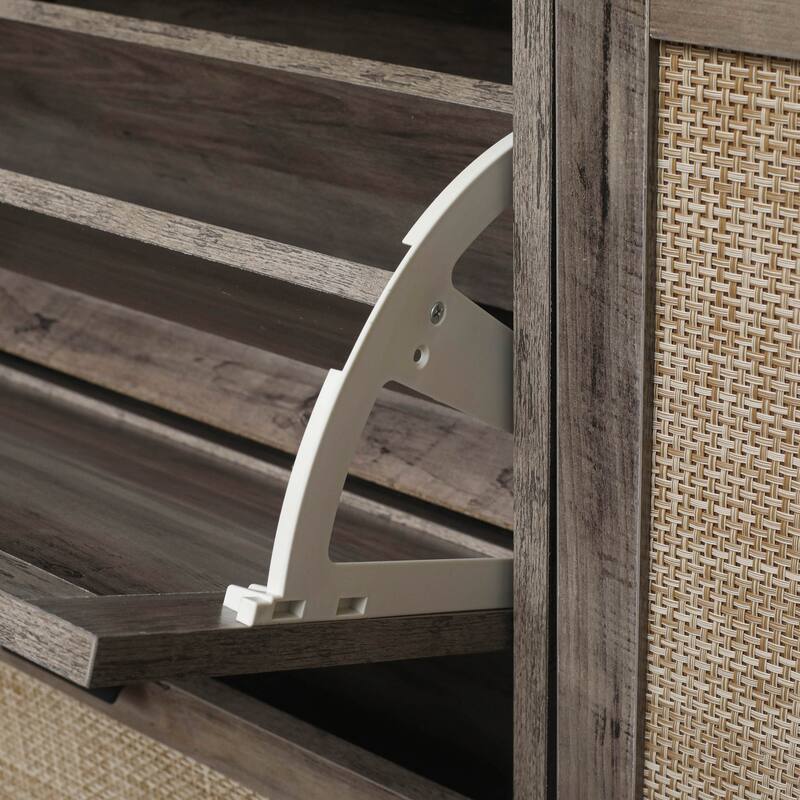 Elegant Shoe Cabinet with Double-Layer Doors,Sturdy Pine Legs and Adjustable Backplane