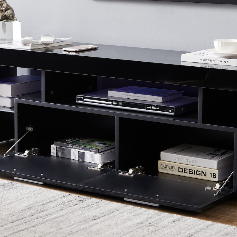 Black 63" TV Stand with LED & Glass Shelf for TVs Up to 65"