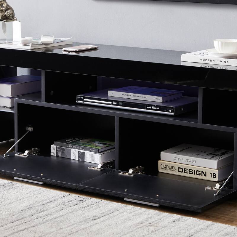 Entertainment Center,media console,with LEDlight belt,light belt remote control,toughenedglassshelf,metal handle,Canbeplaced