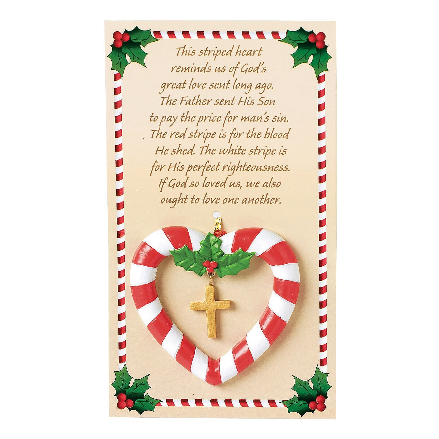 Set of 3  Candy Cane Heart Ornaments w 