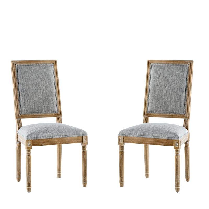 [Set of 2] French Country Dining Chairs - Elegant Cane Backrest & Upholstered Seats with Fluted Legs, Solid Rubberwood Frame