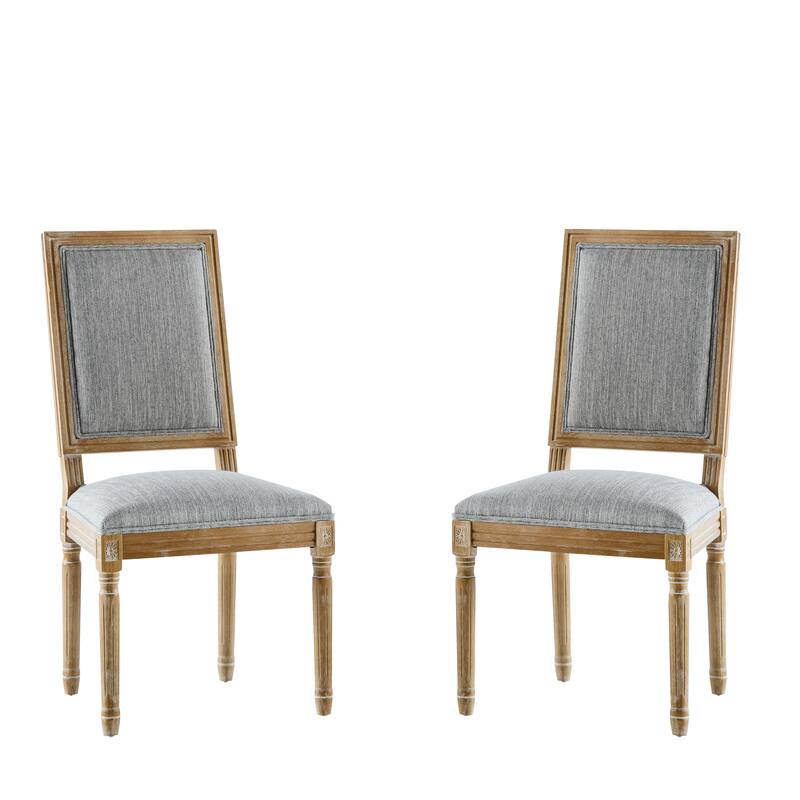 [Set of 2]Dining Chairs -Elegant Cane Backrest & Upholstered Seats with Fluted Legs -Rustic Weathered Finish -Rubberwood Frame