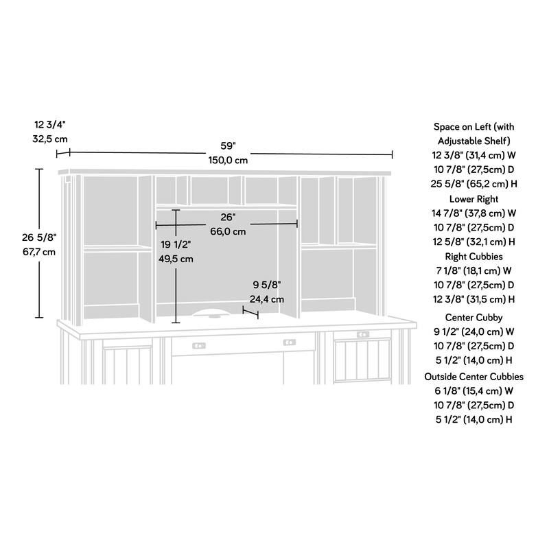 Wood Hutch with Sophisticated Design, Brown - 59.06" W x 12.80" D x 26.65" H