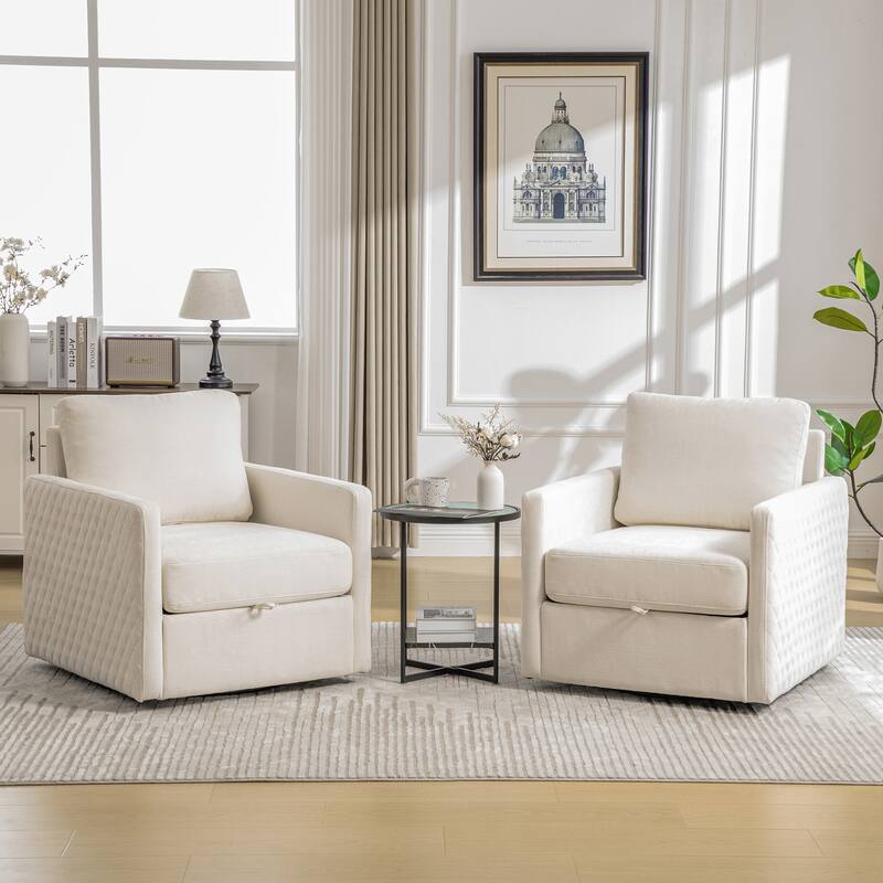 29.5" W Upholstered 360°Swivel Armchair with Hidden Storage, Comfy Diamond-Shape Tufted Armrests Accent Square Club Chair