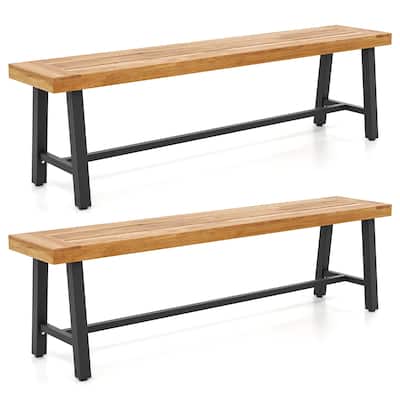 Gymax 2PCS 63'' Long Outdoor Acacia Wood Bench Seats up to 3 Persons
