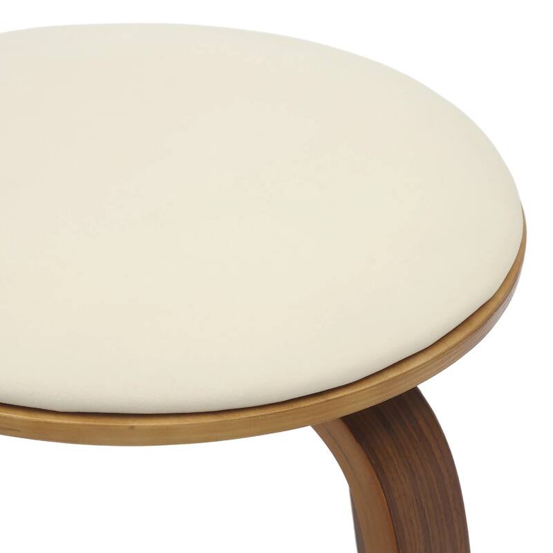 Pelya Leather Swivel Round Counter Stool with Wood Legs and Chrome Footrest for Kitchen Island or Dining Area Set of 2