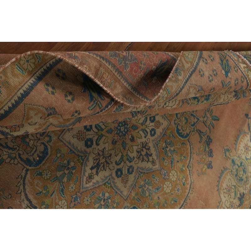 Tabriz Persian Vintage Rug Handmade Traditional Orange Wool Carpet - 9'7" x 12'10"