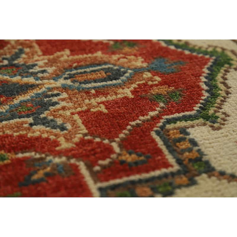 Medallion Heriz Serapi Indian Rug Hand-Knotted Wool Carpet - 7'10" x 9'8"