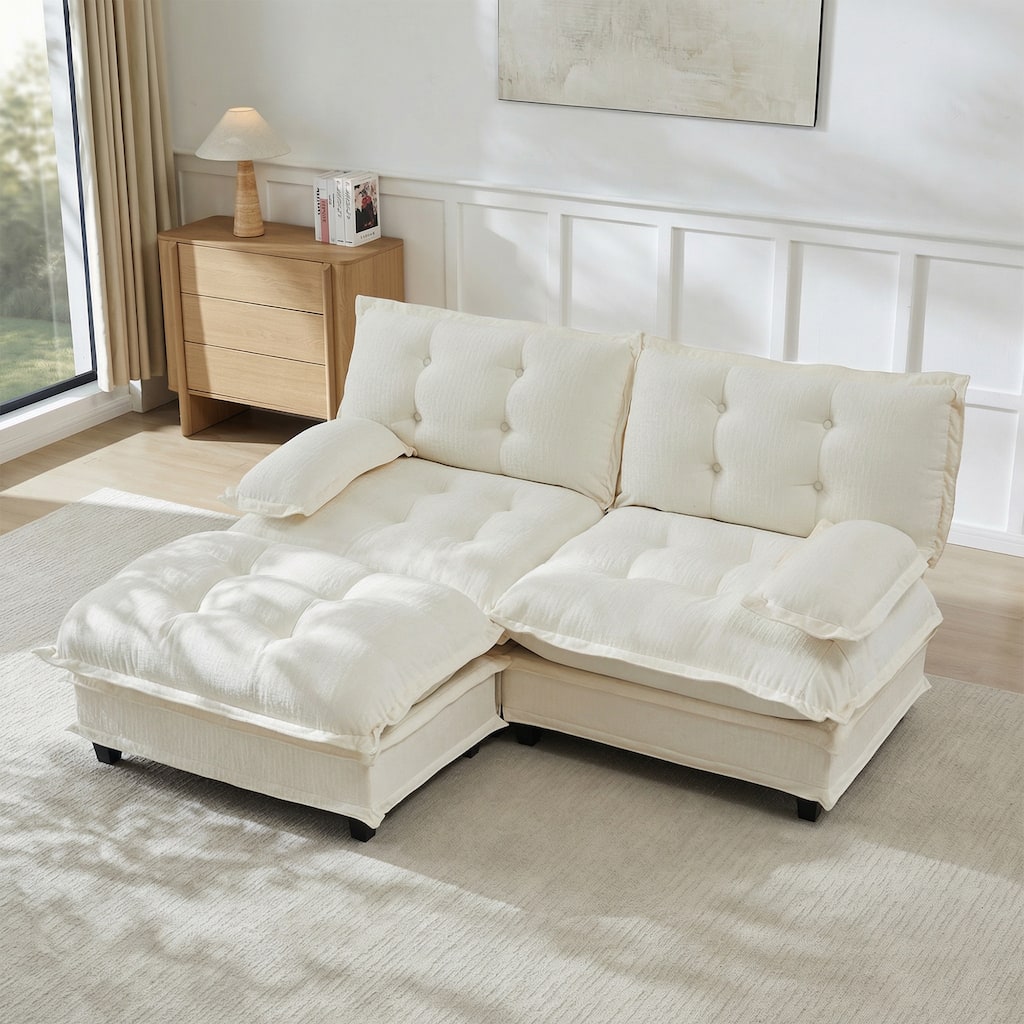 GDFStudio Liora Hale 77" L-Shaped Modular Cloud Sofa with Ottoman, Chenille Deep Seat, Lattice Cushion
