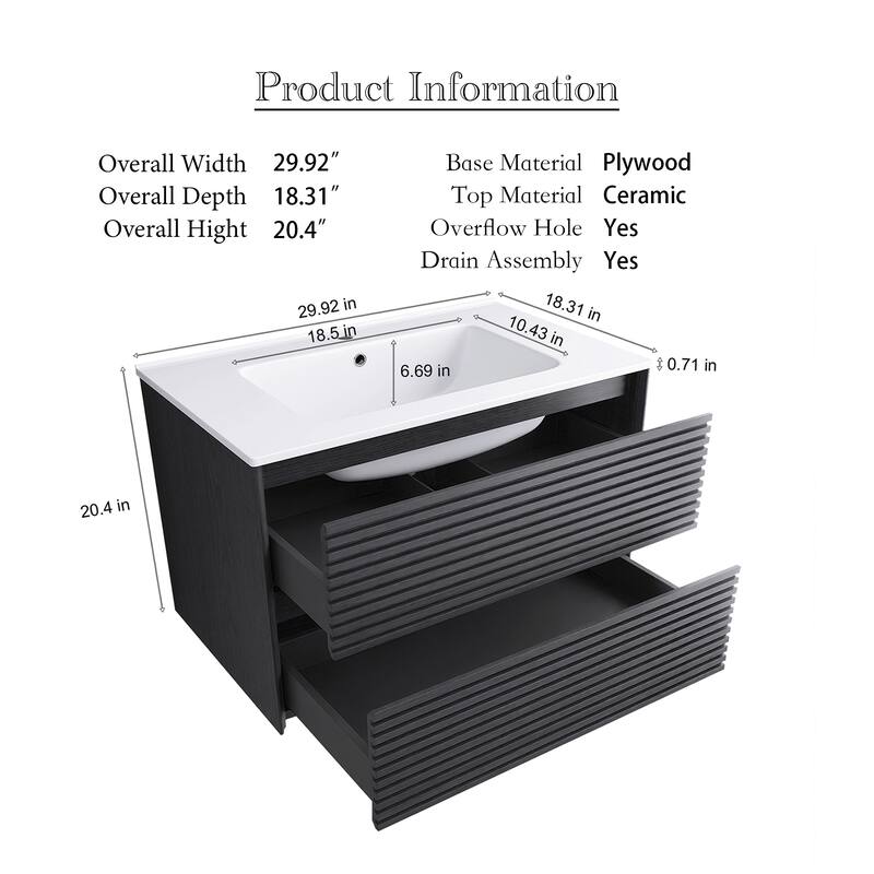 Wall-Mounted Bathroom Vanity with White Ceramic Sink