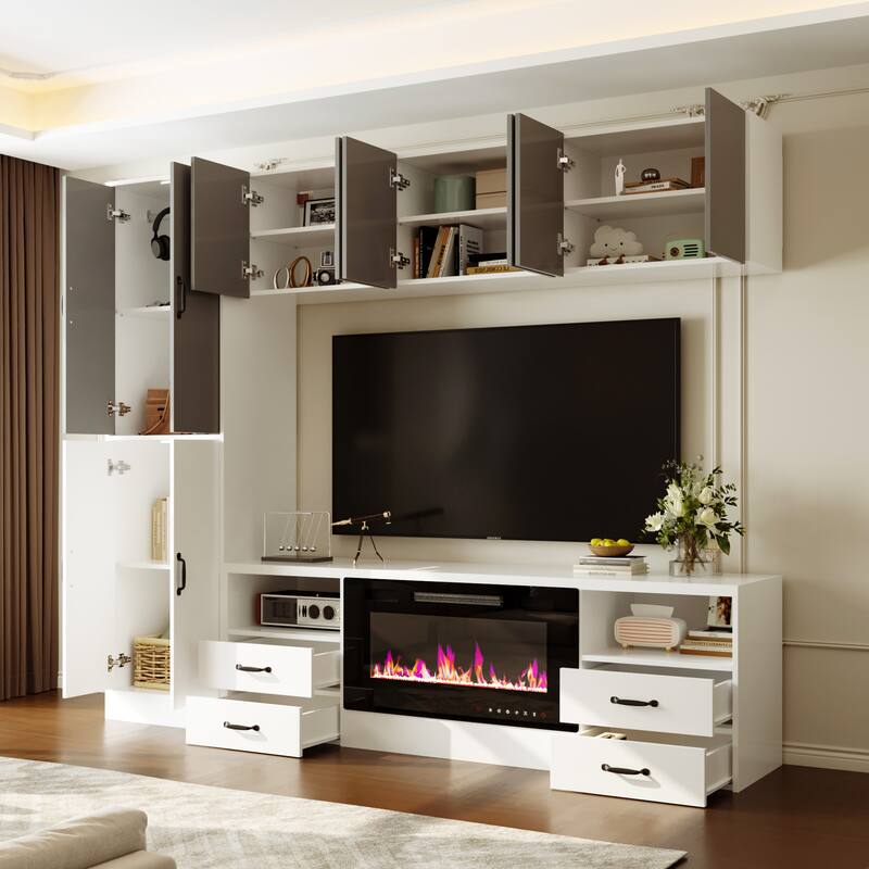 Wall Entertainment Center with Storage Cabinets, TV Stand & Optional 30" Electric Fireplace
