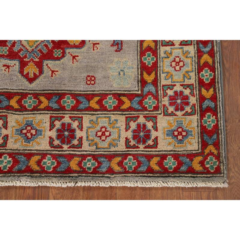 Kazak Oriental Foyer Rug Handmade Grey Wool Carpet - 3'4" x 5'1"