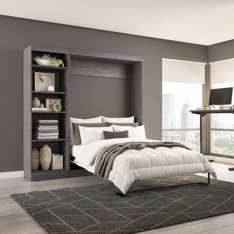 Pur Full Murphy Bed with Shelving Unit (84W) by Bestar - Bark Gray