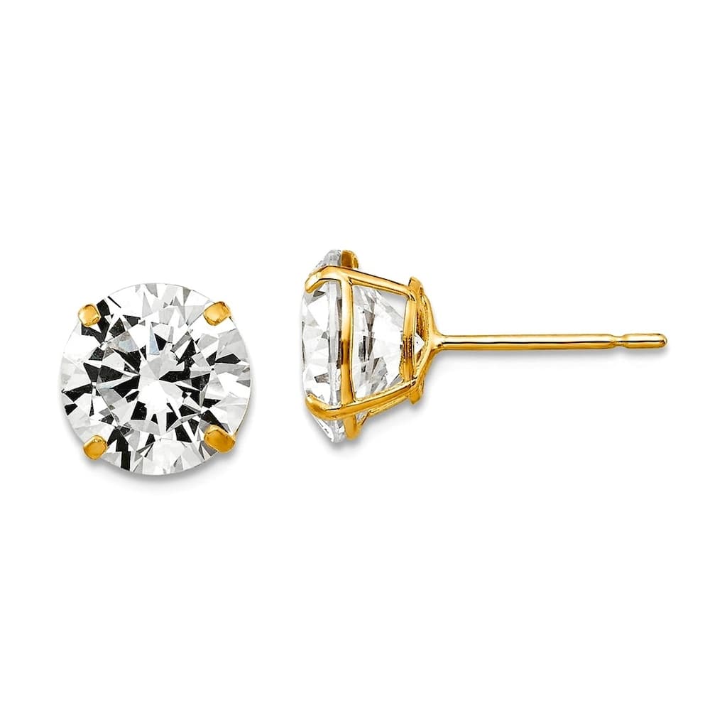 Curata 14k Yellow Gold 3-12mm Brilliant Round Cubic Zirconia Stud Earrings