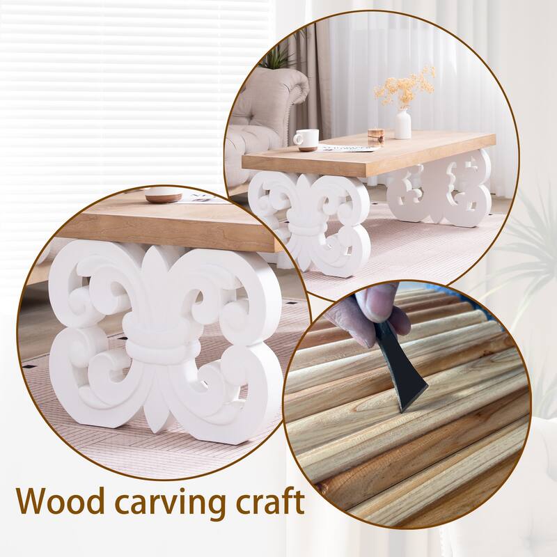 Wood Accent Table, Coffee Table with Scroll Carved Base, Narrow Entryway Table Sofa Table for Living Room