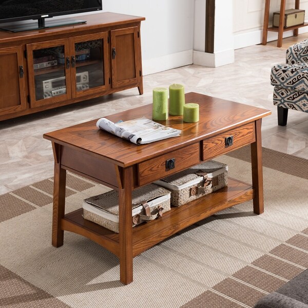 Leick Home Mission Two Drawer Coffee Table with Shelf - Bed Bath