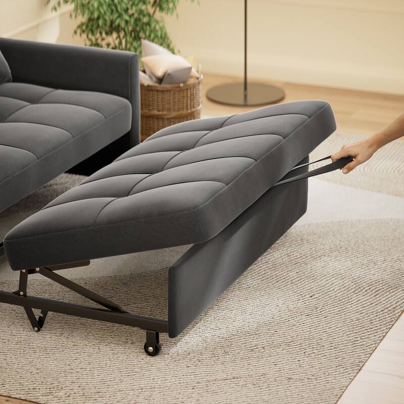 3 in 1 Convertible Sleeper Loveseat Couch, Futon Sofa Bed with Pull-Out Bed & Adjustable Backrest - Light Grey