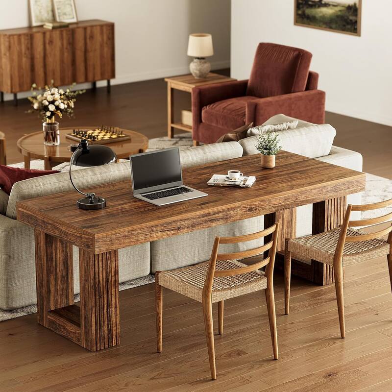 86.6 Inch Large Wood Computer Desk Computer Writing Table Workstation