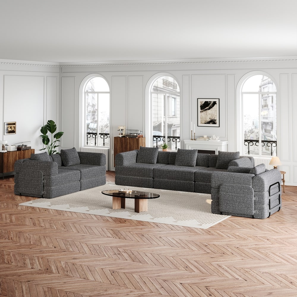 Freely Combined Modular Chenille Folding Sofa with Storage Pockets