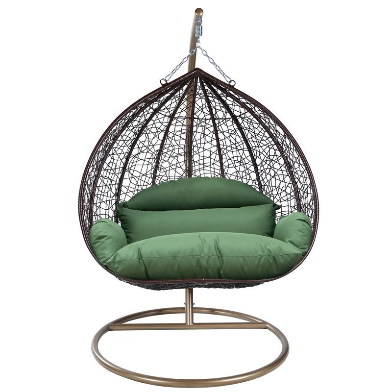 2-Person Egg Swing Chair in Brown Stainless Steel 2-Seater Porch Swing with Stand for Outdoor and Indoor - 77.95" Height - Dark Green