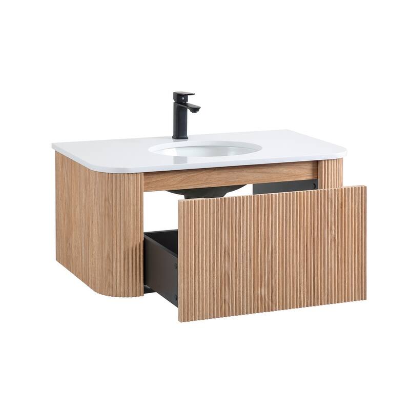 Wall Mounted Bathroom Vanity with Sink Curved Design