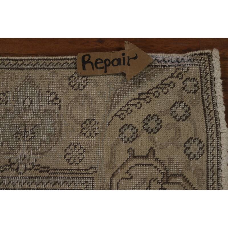 Traditional Tabriz Persian Vintage Rug Handmade Beige Wool Carpet - 9'7" x 12'1"