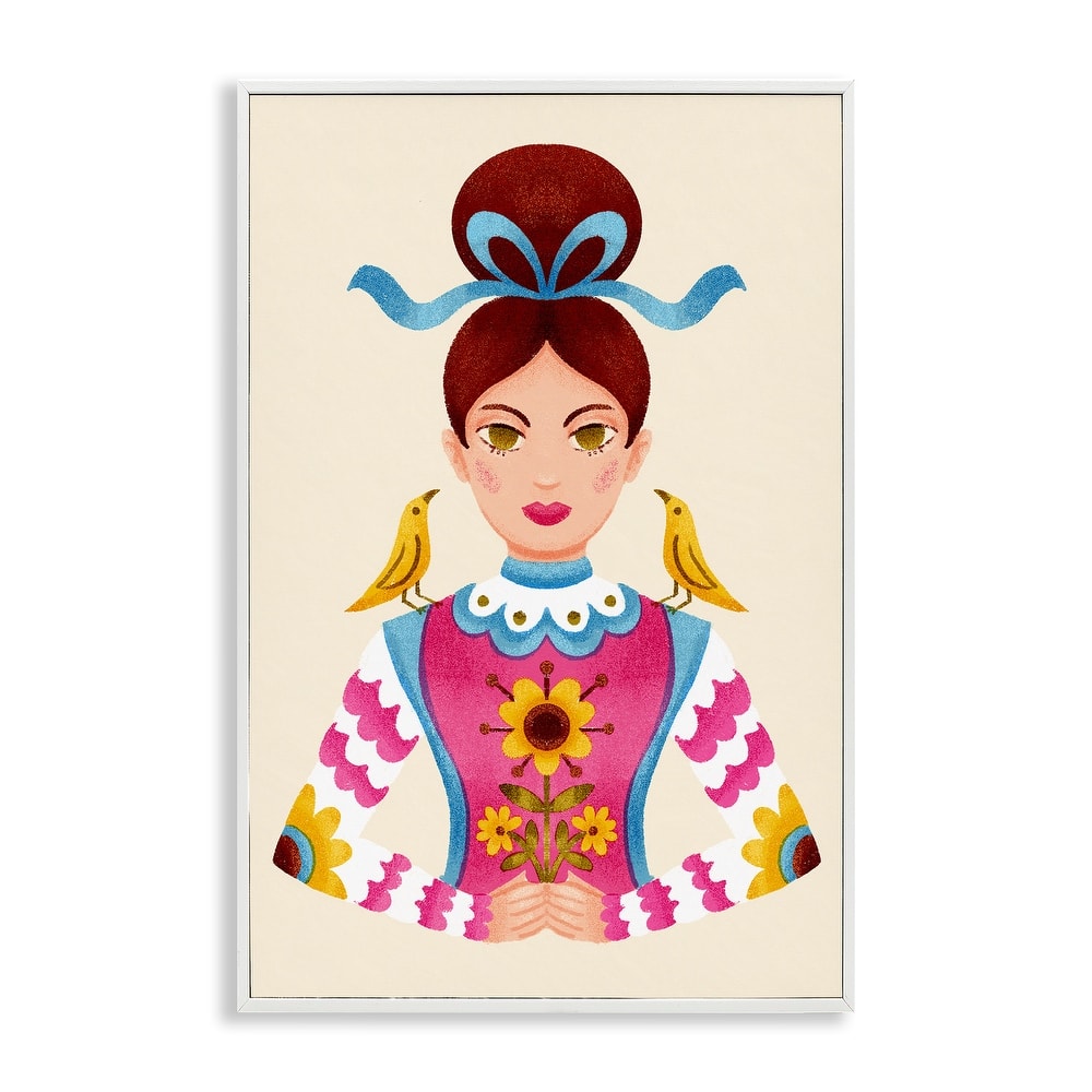 Stupell Brunette Girl with Birds Framed Giclee Art Design By Hannah Moren
