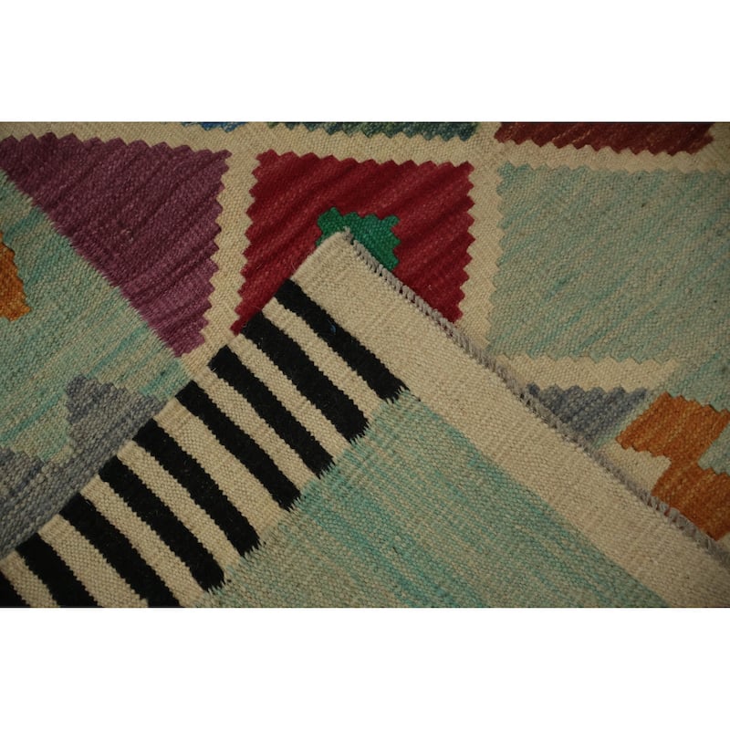 Hand Woven Oriental 100% Wool Carpet Southwestern Tribal Navy Blue & Blues Kilim Area Rug - 11' 8'' X 8' 6''