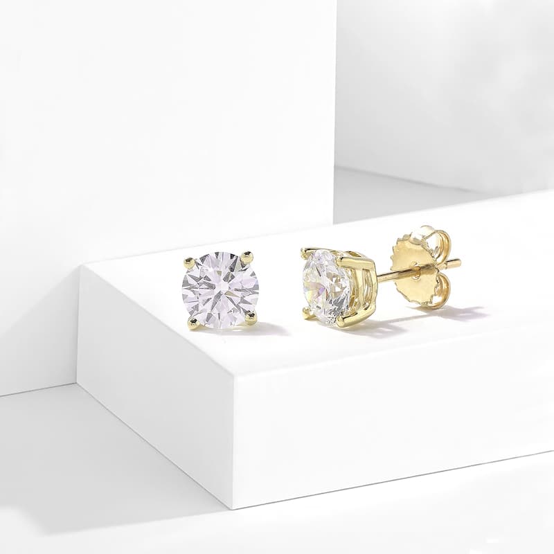 IGI Certified 1ct-4ct TDW Round Lab-Grown Diamond Solitaire Stud Earrings in 14k Gold - 2ct - Yellow