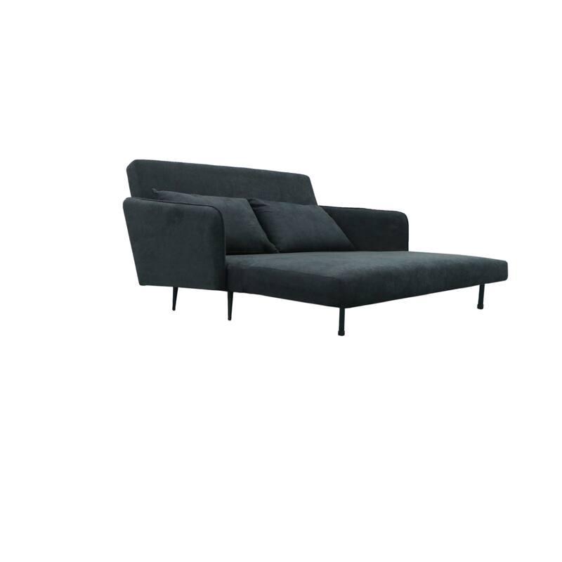 61"W Black Fabric Convertible Loveseat Sleeper With Pillows