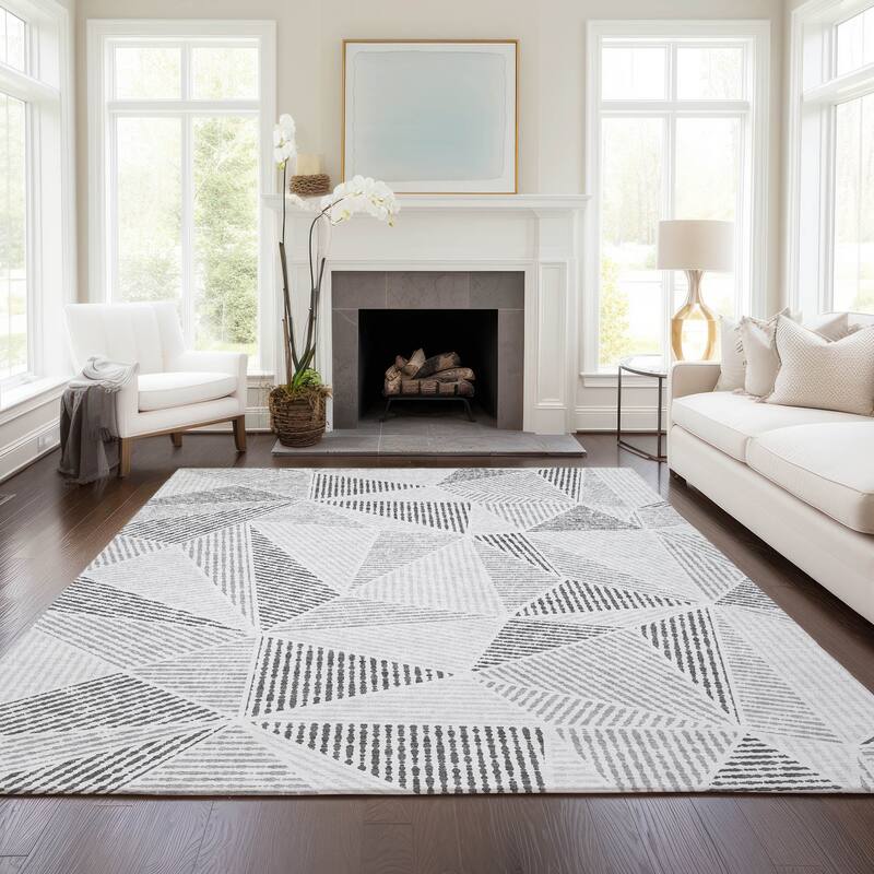 Machine Washable Indoor/ Outdoor Chantille Geometric Mosaic Rug - Gray - 3' x 5'