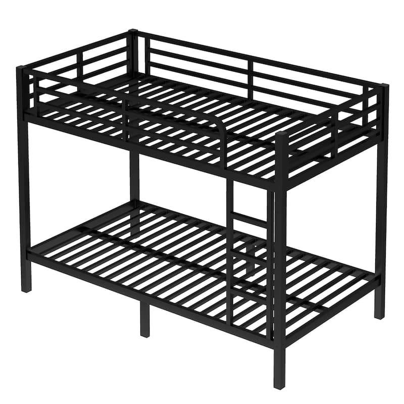 Twin XL over Twin XL Bunk Bed, Noise Free Metal Bed Frame with Safety Guardrails, Ladder and Under Bed Storage, Space-Saving