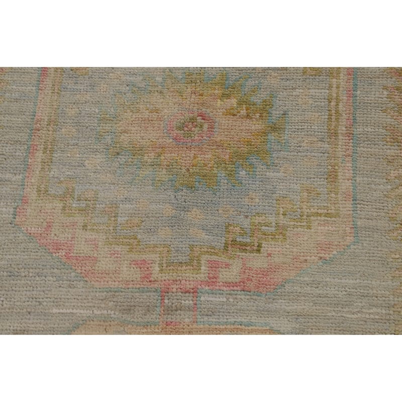 Hand Knotted Oriental 100% Wool Carpet Transitional Geometric Navy Blue & Blues Oushak Runner Rug - 11' 6'' X 2' 9''