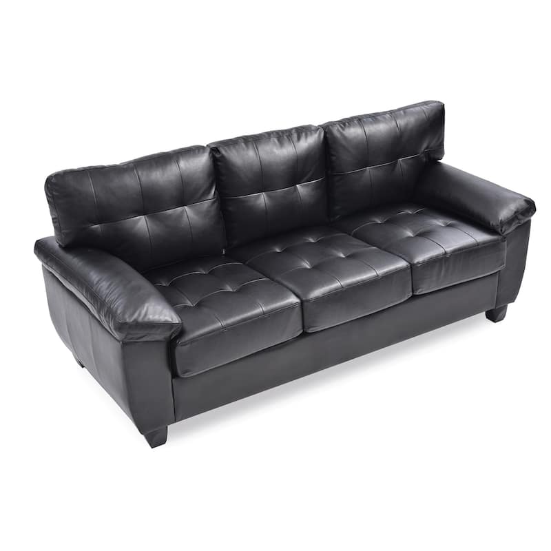 Flared Arm Faux Leather Tufted Straight Sofa - 78" - Black