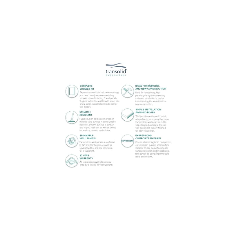 Transolid Expressions 48-in X 48-in X 96-in Glue to Wall Shower Walls - 48" x 48" x 96" - 48" x 48" x 96"