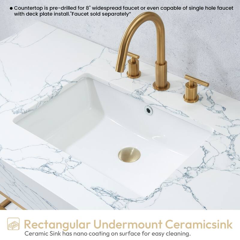 Ecija Bath Vanity, Metal Support with Composite Stone Top and Mirror