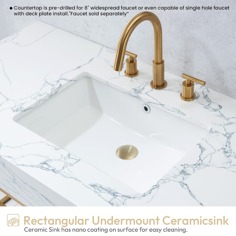 Ecija Bath Vanity, Metal Support with Composite Stone Top, no Mirror
