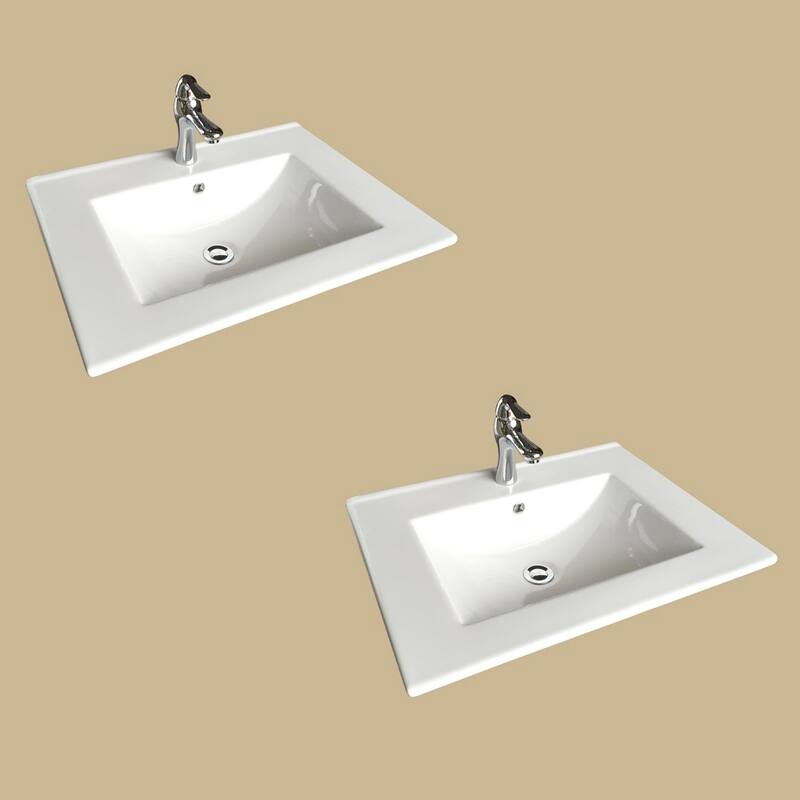 White Drop-in Self-Rimming Rectangular Bathroom Sink with Overflow, Chrome Faucet and Drain (Set of 2) Renovators Supply